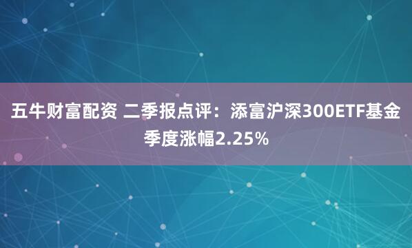 五牛财富配资 二季报点评：添富沪深300ETF基金季度涨幅2.25%
